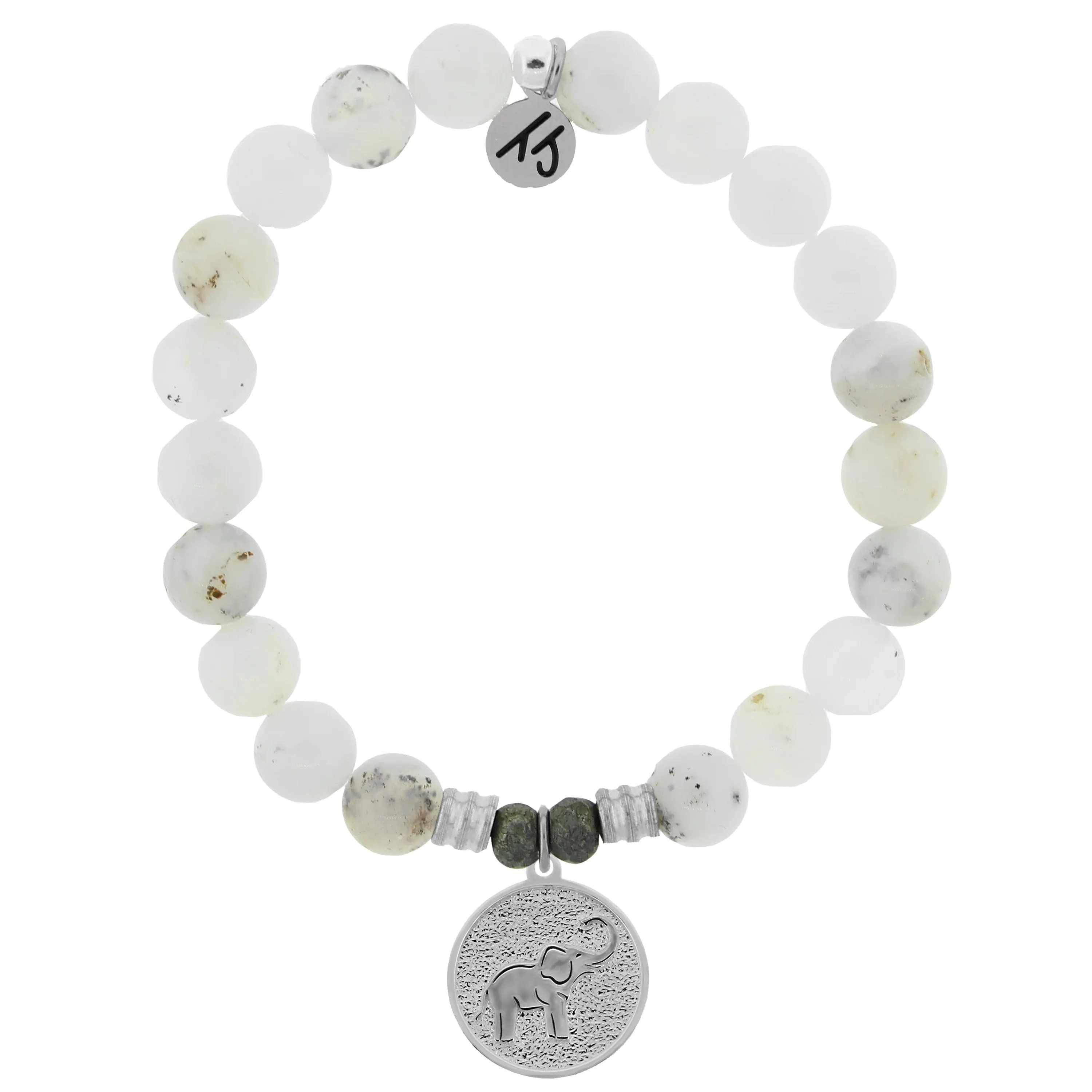 White Chalcedony Stone Bracelet with Lucky Elephant Sterling Silver Charm White Chalcedony Stone Bracelet with Lucky Elephant Sterling Silver Charm