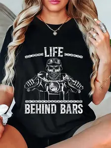 100% Cotton Unisex Life Behind Bars Biker Motorcycle T-Shirt Ghost Rider Motorcycle Club Apparel Biker Gifts