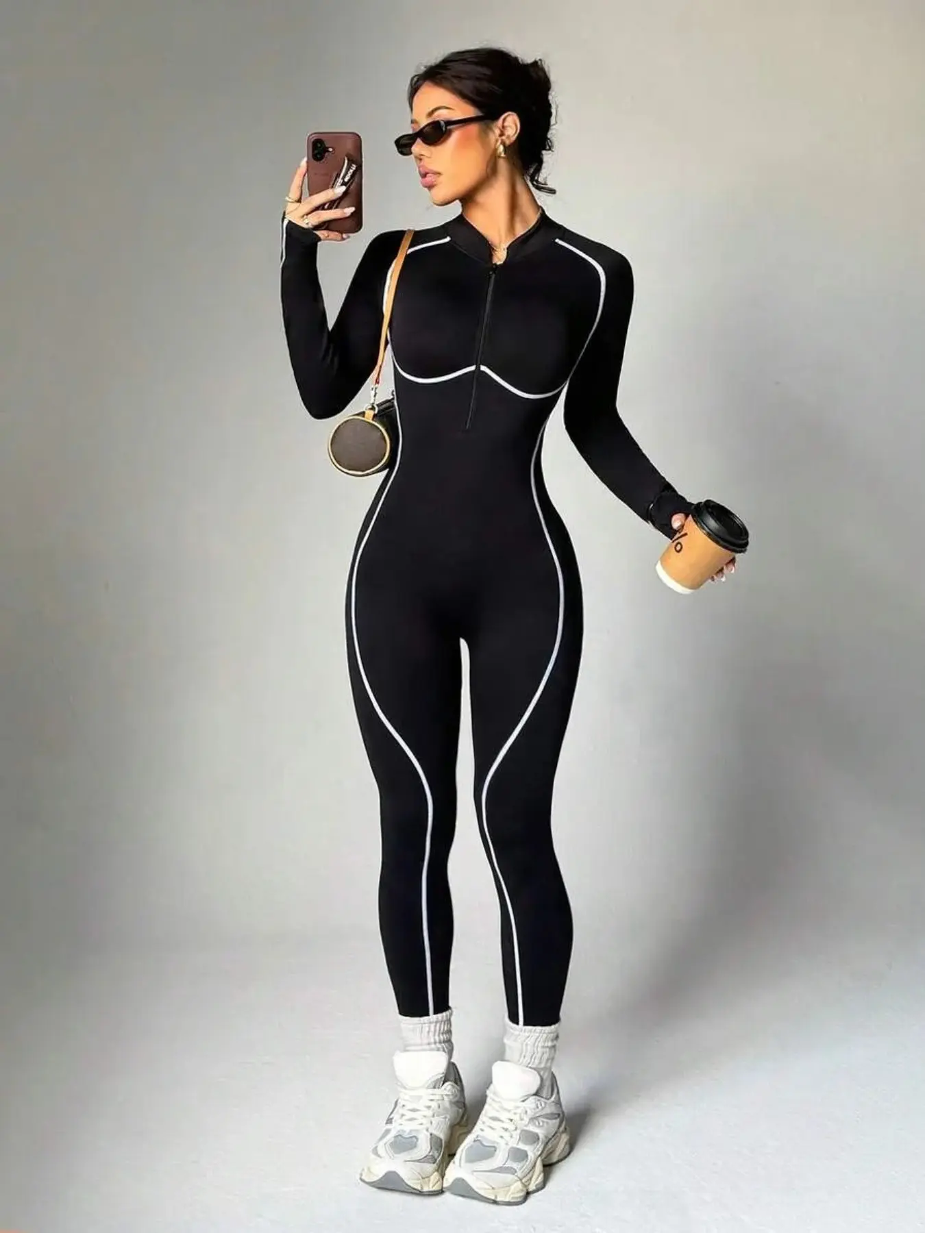 Women's Long Sleeve Yoga Jumpsuit, Sports Jumpsuits, Fitness Yoga Jumpsuit, Sporty Chic Jumpsuit, Stretchy Jumpsuit, Breathable Four-Way Stretch Fabric, Ideal for Yoga Running Training, Powerful Support Fashion, Workout Jumpsuit