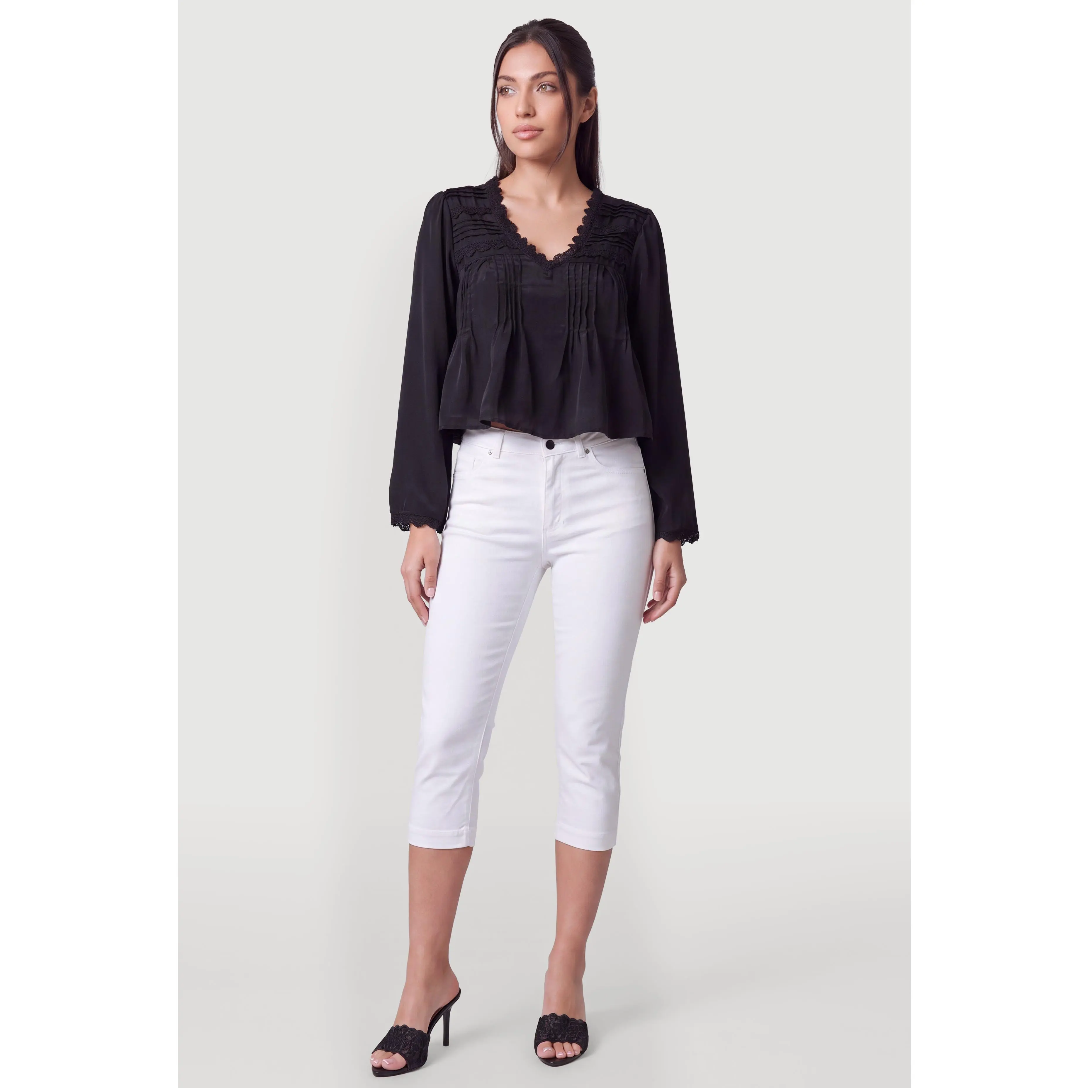 Crochet Trim Long Sleeve Blouse