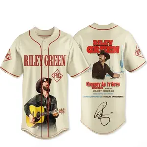 Riley Green Baseball Jersey World Tour 2026 Vintage Country Graphic Button Down HY4200