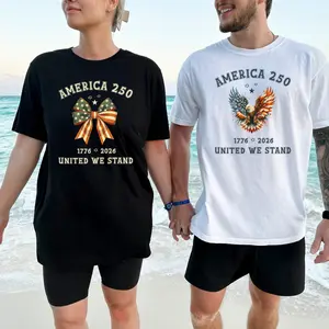Comfort Colors Couple Retro USA Bow Eagle 250th Anniversary Shirt, Independence Day Patriotic Tee