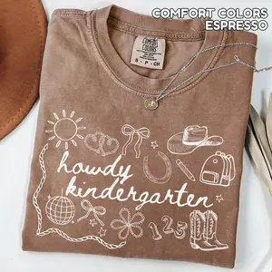 Comfort Colors Howdy Kindergarten Teacher Shirt, Doodle Teacher Team Tee, Back-to-School First Day of School Shirt