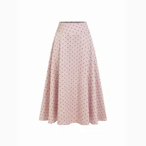 Cider Satin Mid Rise Polka Dot Flared Maxi Skirt