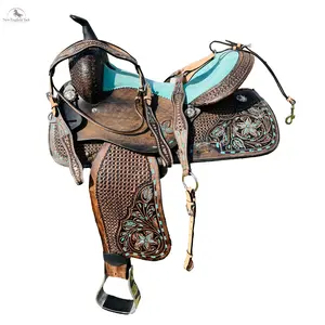 Western Antique Barrel Saddle with Deep Seat & High Cantle Matching Tack Set Vintage Finish
