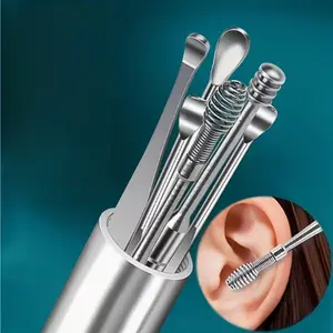 Stainless Steel Ear Cleaning Tool Set, Portable 6-Piece Ear Pick Kit, Column Shape Ear Spoon Set, Ear Care Essentials, Earwax Removal Kit