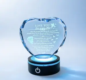3D Crystal Heart Lamp with LED Light - Romantic Love Gift for Her/Him, Personalized Anniversary/Birthday Present, Gifts for Wife with Colorful LED Base Romantic Wedding Anniversary I Love You Gifts for Her Best Wife Birthday Gift Ideas