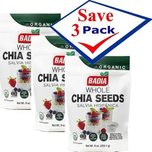 BADIA Organic Whole Chia Seeds, 9 oz (Pack of 3) - Natural Ingredients, High-Fiber, Rich-Protein Staples & Cooking Essential Snack