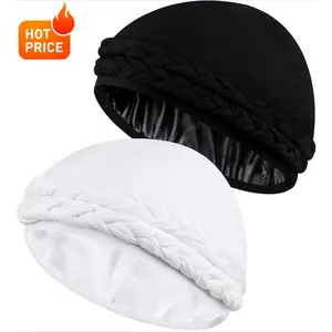 2 Packs Satin Lined Turban for Women & Men - Silky Halo Durag for Waves, Braids, Locs - Comfortable Sleeping Bonnet & Sleep Cap for Hair Protection