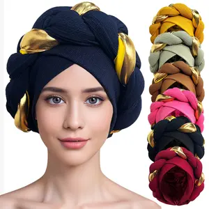 Rotating Color Block Ethnic Headscarf, Women's Rotating Cross Hat, Thick Braid Headband Headscarf