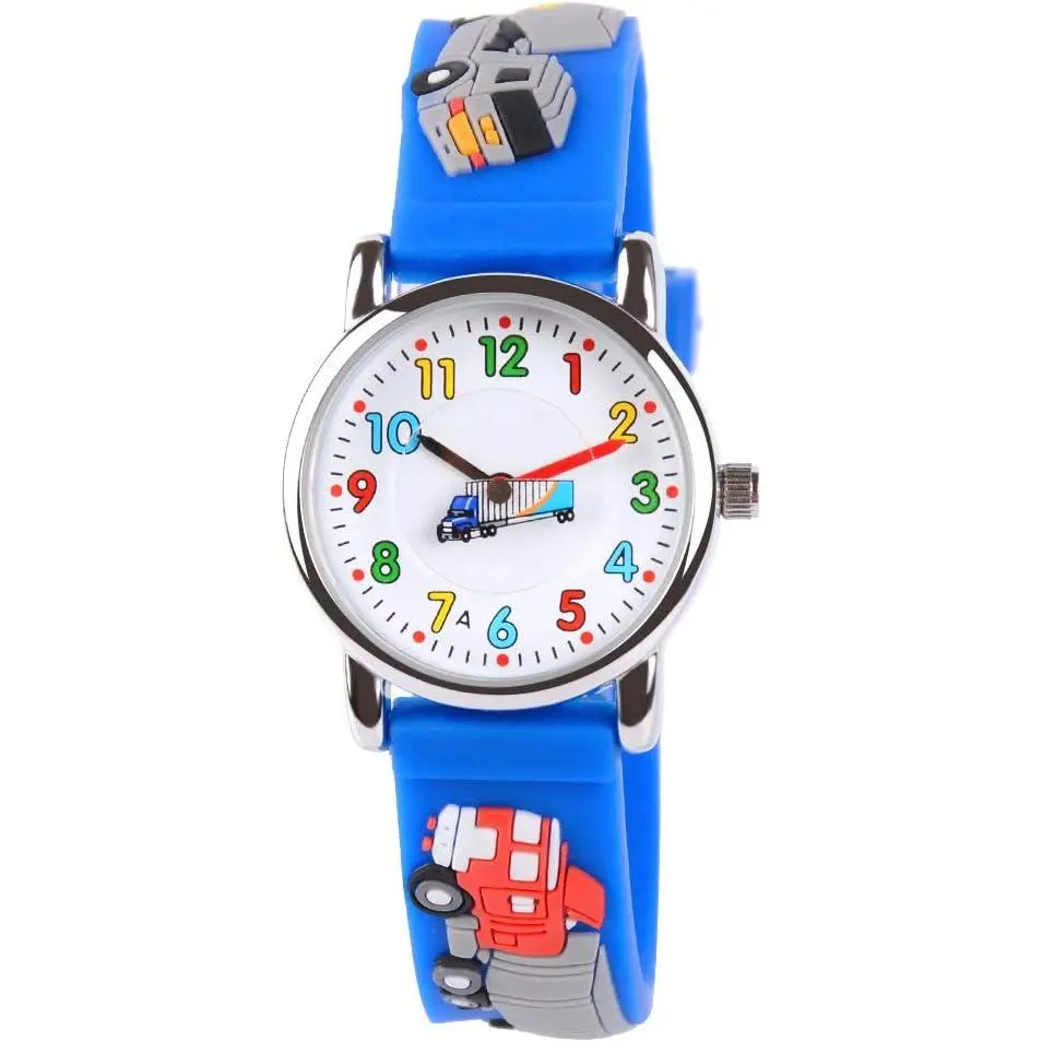 F-WWA14 Kids Watches Cute 3D Cartoon Waterproof Silicone Children Toddler Wrist Watch for 3-10 Year Boys Girls Little Child-Blue Truck
