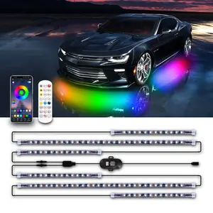 6pcs RGB LED Car Underglow Neon Light Strip Kit with Voice Control & Remote Control for Sedan Van SUV Truck Sleek Light Design Easy Install Ambient Lighting Car Decor