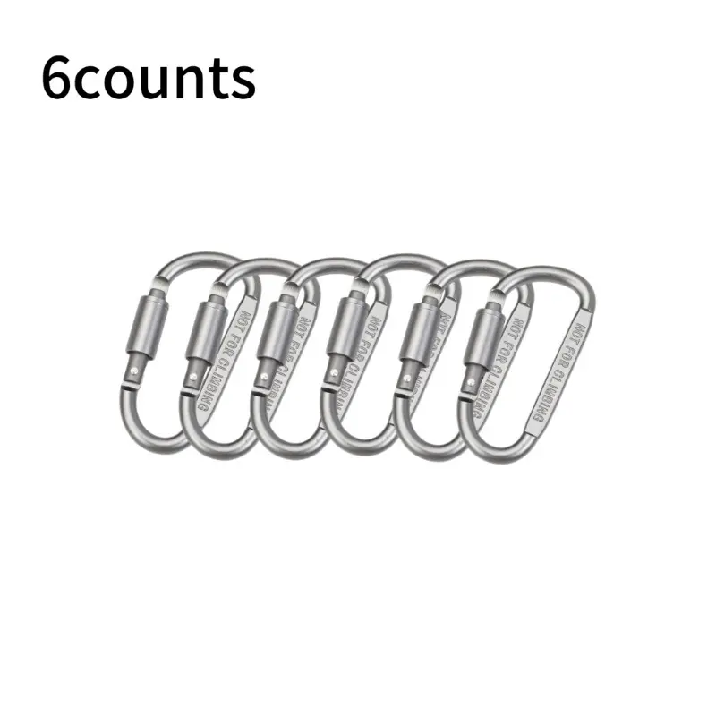 6-Piece Silver Color Aluminum Alloy Keychain Set, Multi-Functional Carabiner Clips, Lightweight & Wear-Resistant, Ideal for Outdoor Use