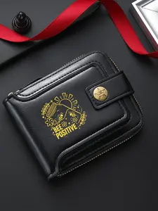 Unisex Bee Positive Leather Wallet, Floral Print, Multi-Card Slots, Anti-Theft Zipper Purse, Casual Style, All Seasons Use