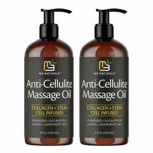 2 Botte M3 Naturals Cellulite Massage Oil 8oz-Smooth the Appearance of Cellulite PN-Body Care & Skin Care Massage Oil Topical Collagen and Plant Stem CellBody Oil to Restore Texture and Elasticity-Soothing Body Oil