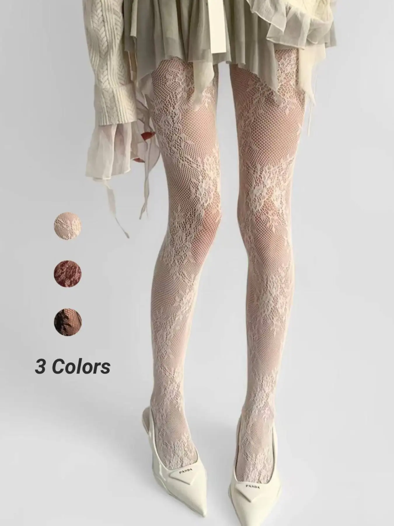 Women's Slim Fit Lace Fishnet Floral Stockings, Sexy Solid Color Hosiery Tights, Available in