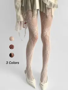 Women's Slim Fit Lace Fishnet Floral Stockings Tights, Sexy Solid Color Hosiery, Available in