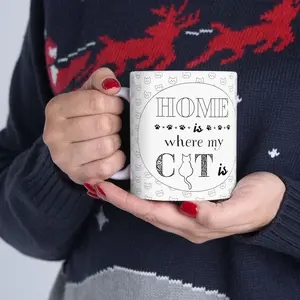 Home Is Where My Cat Is Mug – Funny Cute Coffee Cup for Cat Lovers Washable Ceramic Drinkware