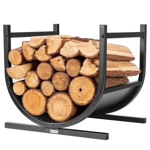 VIVOHOME Decorative Heavy Duty Firewood Storage Log Rack Wood Holder Indoor Outdoor Black