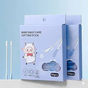 Cotton Sticks, 50 Counts Individually Wrapped 3mm Multi Applicator Tips Pulp Sticks, Travel Size for Daily Ear Nose and Skin Cleaning for Toddlers and Infants