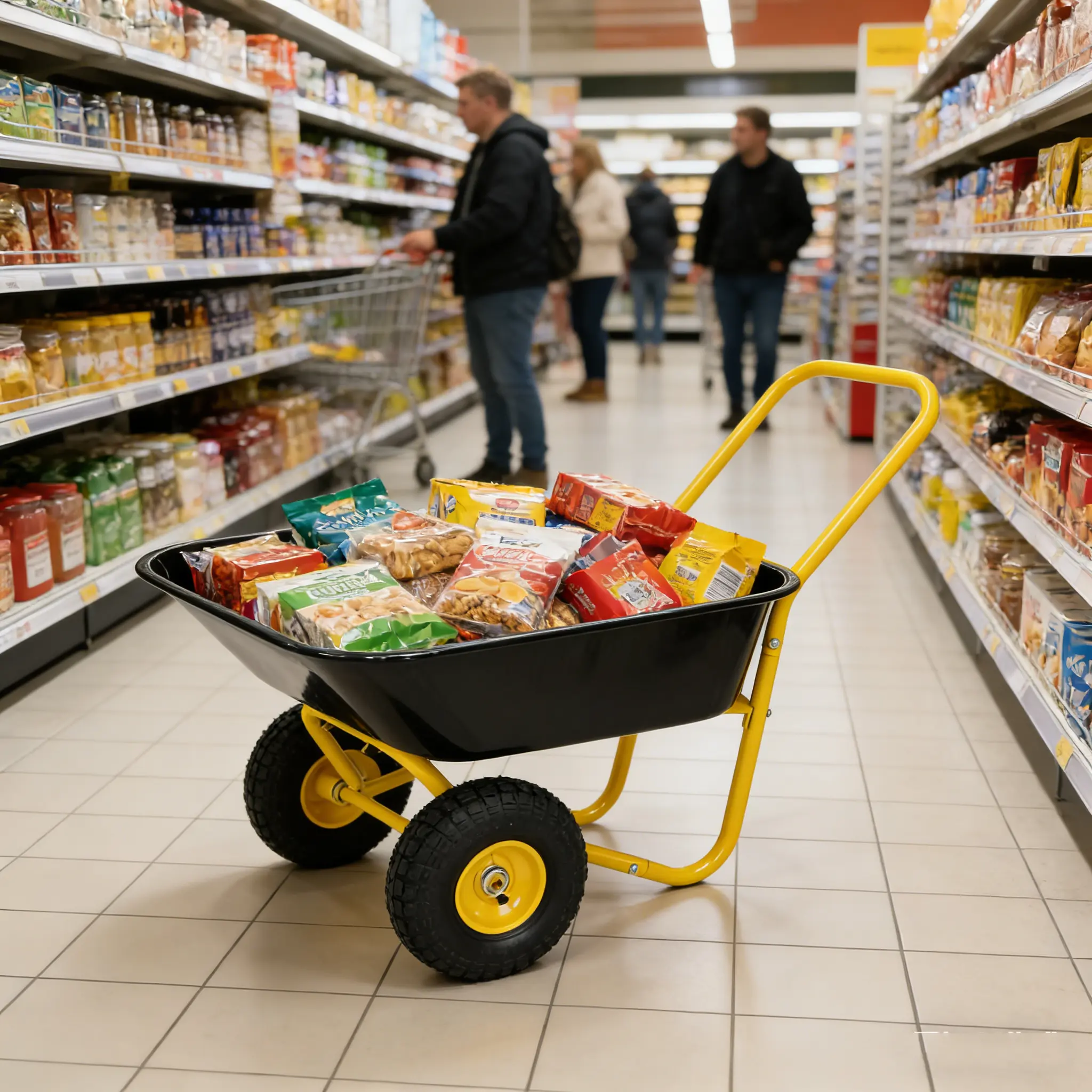 Two-wheeled barrow, garden cart, 10-inch pneumatic wheels(Yellow + Black)