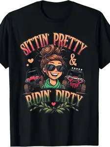 Messy Bun Mom Fashion Glasses UTV Offroad SXS Life Riding Girls T-Shirt