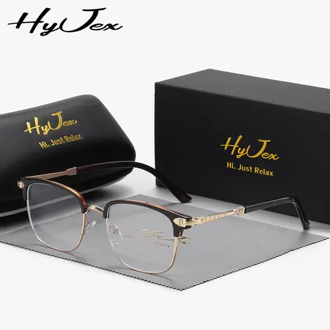 HyJex Unisex half-frame metal retro simple frame glasses personalized flat glasses