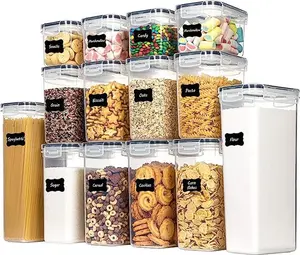 14 PCS Kitchen Storage Containers with Lids for Flour, Sugar and Cereal, Plastic Dry Food Canisters for Pantry Organization and Storage