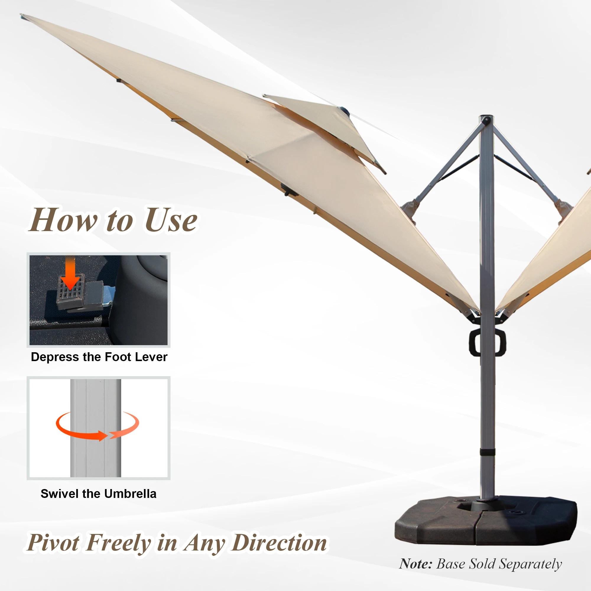 9*11 FtRectangle Cantilever Patio Umbrella with Center Pole Elegant Outdoor Furniture & Base Set