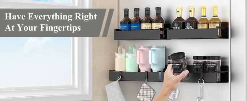 4 Pack Magnetic Spice Rack Organizer with Hooks for Refrigerator & Microwave Oven, Magnetic Shelf with Paper Towel Holder, Kitchen Gadgets, Home Organization lmprovement Shelf, Kitchen Storage Rack Decor, Decorative Storage Rack, Gifts for Mom