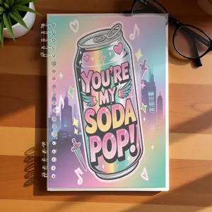 Retro - Futuristic Soda Can Themed Notebook, A5 Size, Lined Pages, Vibrant Holographic Design with Pink Hearts & Sparkles, Perfect for Office & Daily Use, Stylish & Whimsical, Ideal for Work & Personal Planning