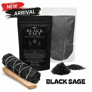 Yerbero Black Sage Cleansing Kit – Black Salt 2oz (56g) + Black Sage 4" + Palo Santo 4" – Protection & Spiritual Cleansing – Wiccan, Brujeria