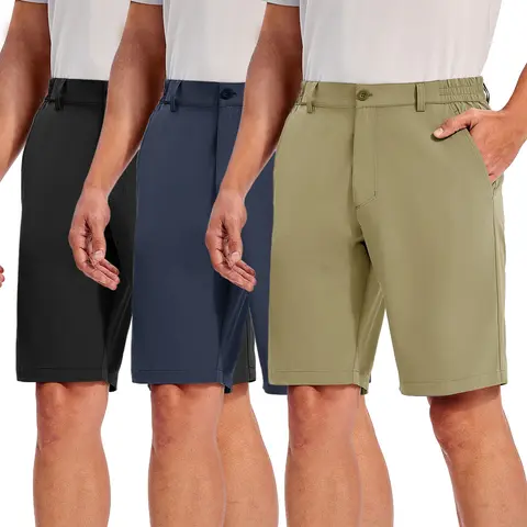 3 PACK GOPUNE Men's Golf Shorts 10" Quick Dry Lightweight Stretch Dress for Flat Front Work Casual Hiking Shorts with 4 Pockets