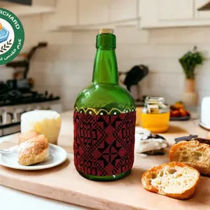 Olive oil bottle with Tatreez wrap Dispensers Glass Kitchen Kitchenware Utensils