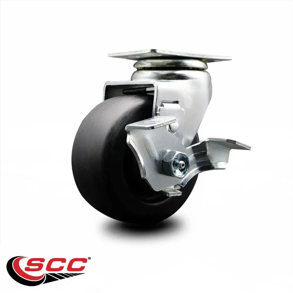 Service Caster SCC-20S420-POB-TLB Lockable Swivel Top Plate Caster, Black 4 in. x 2 in. Polyolefin Wheel with Ball Bearings, Swivel Wheels for Tools & Hardware Furniture Applications, Lockable Wheels