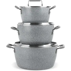 Gray Pots and Pans Set Nonstick, 6 Stackable Piece Cooking Pots Set, Pots, Non Stick Coating, 5qt 3qt & 1.5qt Pots with Lids, Stay Cool Handles Dishwasher Safe 100% Free