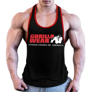 Men Gym Clothing Bodybuilding Muscle High quality Vest Mens Fitness 100% Cotton Sweat-absorbent Sports Training Print Two-Color