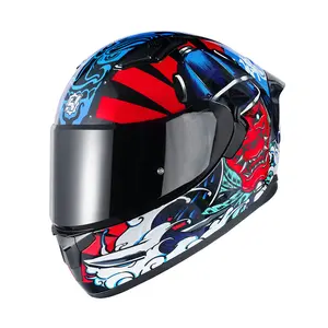 HAX Samurai Red Motorcycle Helmet OB-SAMURAI-RAQ PROFESSIONAL UPGRADE DOT & ECE Certified Aerodynamic Design with Dual Visors and Multiple Ventilation Channels