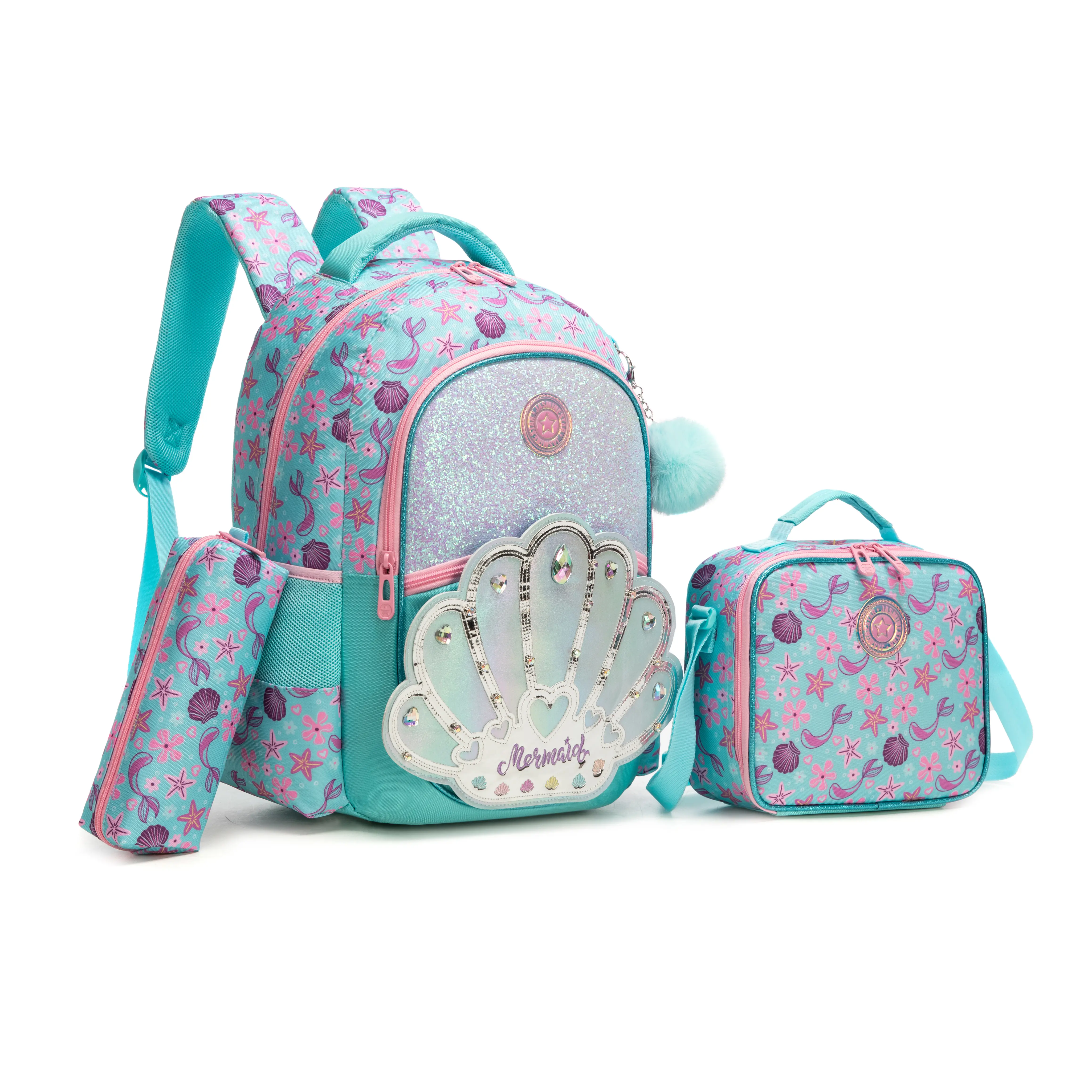 Girls' 3-in-1 Backpack Set, Chic Purple Glittery Crown Design, Child Sized Back to School Accessories, School Backpacks, Kids Backpack