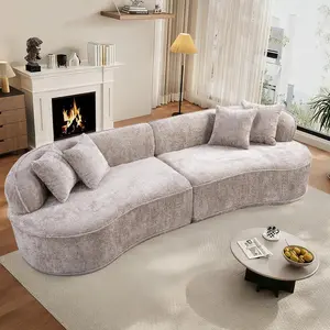114" Modular Curved Cloud Couch, Oversized Sectional Sofa for Living Room Modern Boneless 4-Seater Luxury Plush Boucle with Deep Seat Ideal for Living Room Office Apartment No Assembly, Camel