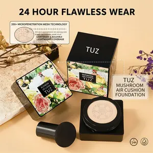TUZ Mushroom Air Cushion Foundation & Moisturizer, 24H Flawless Wear Full Coverage Concealer, Hydrating Formula for Dry Skin, Ivory Tint for Light Skin & Natural Tone for Yellow/Black Skin, Floral Design, Ideal for Daily & Special Occasions