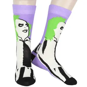Beetlejuice Socks Tim Burton Beetlejuice Movie Character Novelty Knit Mid Calf Men's Crew Socks Shoe Size 6-12
