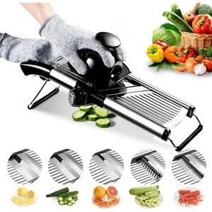 Food Slicer, Adjustable Mandoline Slicer for Kitchen, Stainless Steel Mandolin Vegetable Chopper for Vegetable Slicer Julienne Cutter with Gloves