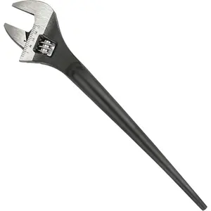 8-Inch Adjustable Construction Spud Wrench, Black Oxide Finish, CR-V Steel, SAE and Metric Scale Marked, Alignment Holes and Tail Crowbar Features