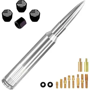 America Flag Truck Bullet Antenna with Valve Stem Caps-Car wash Safe-Universal Mast for GM Chevy Silverado 1500 2500 3500 HD Avalanche Ford F150 F250 F350 Denali Pickup Car Accessories (Chrome)