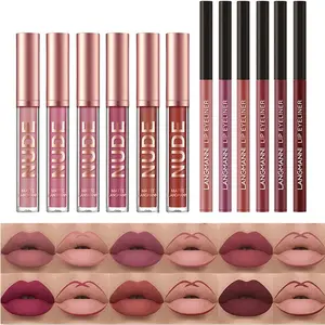 12pcs Lipstick Makeup Set, 6pcs Velvety Matte Liquid Lipsticks + 6pcs Lip Liners Pencil, Waterproof Long Lasting Pigmented Professional Lip Gloss Kit Lip Make Up Gift Kit