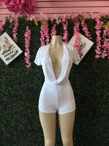 Angelic Plunge Short-Sleeve Romper