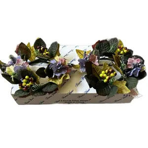 Retired Floral Pillar Ring Set of 2 #1211 with Vibrant Leaves and Berries for Elegant Accessories