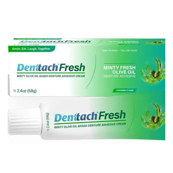 Denttach Fresh Olive OIl Based Denture Adhesive with a Strong Mint Flavor for Daily Use