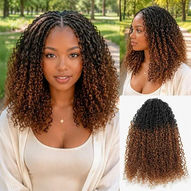 QVR Kinky Curly Human Hair Feather Crochet Braids for Women, Machine-Made Burmese Hair Extensions, T1B/30 Color, Kinky Curly Hair